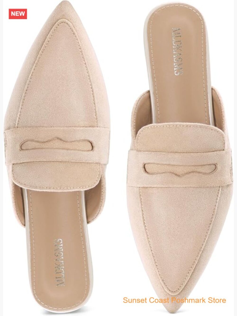 Womens Mules Flats Faux Suede Memory Foam Pointed Toe Slip On Backless Loafers
